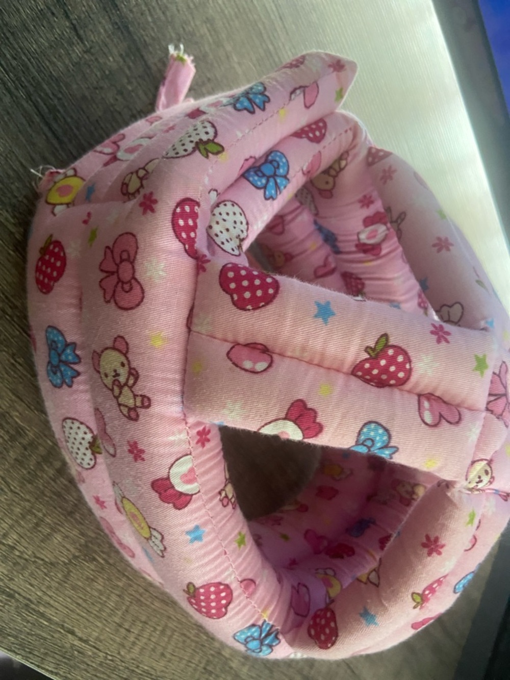 Illuni pink Baby Helmet Cover with Strawberry & Bear Print